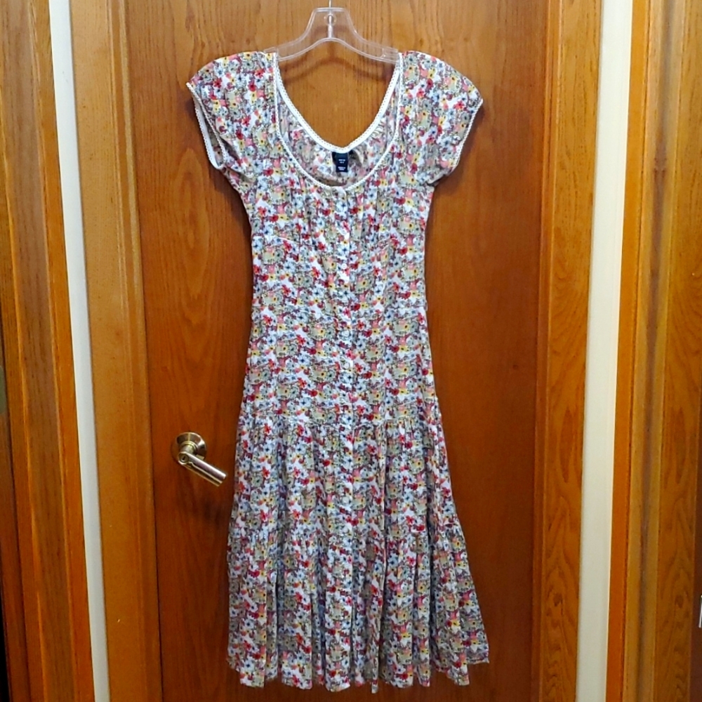 H&M Dress, midi, white orange yellow and olive floral print